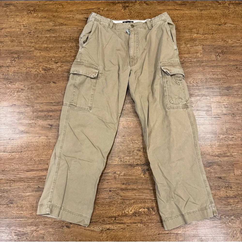 VTG Abercrombie & Fitch Beige Military Paratropper Baggy Cargo Pants Men's 36x32